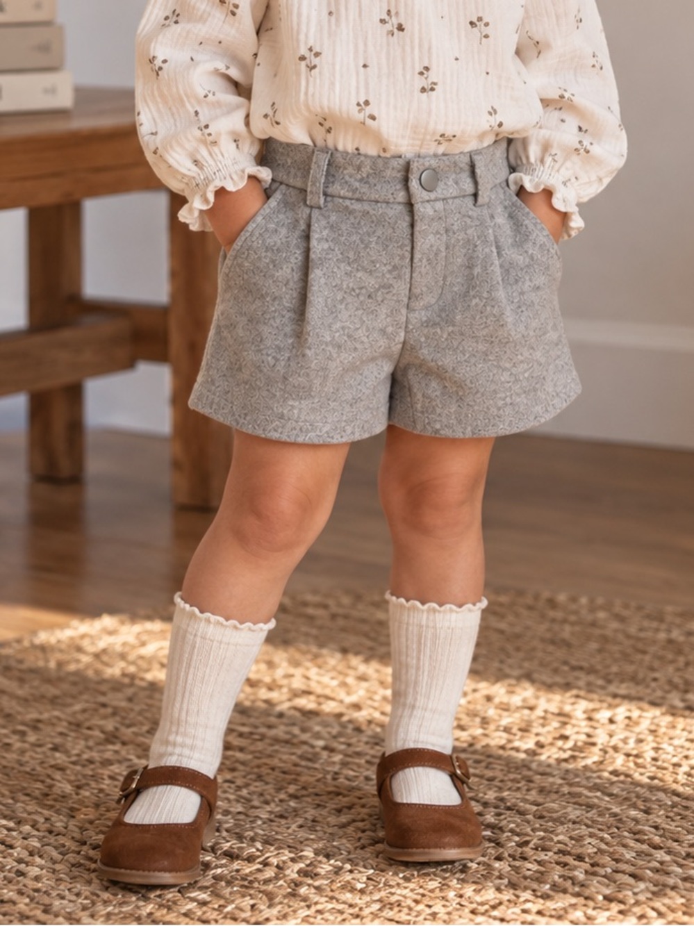 Zara Girls Gray Tailored Pleated Shorts – 18–24 Months